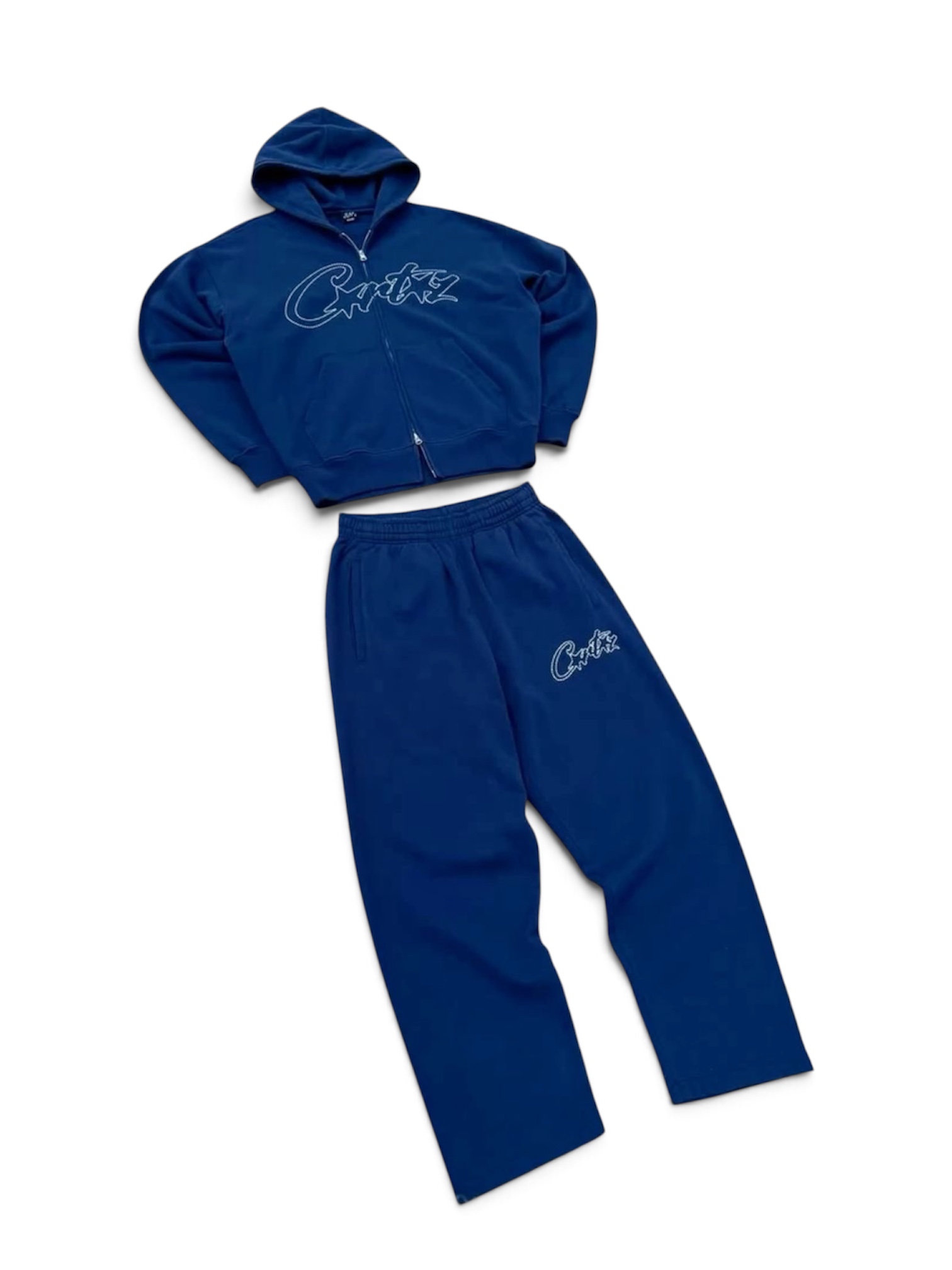 Blue Corteiz script hoodie tracksuit
