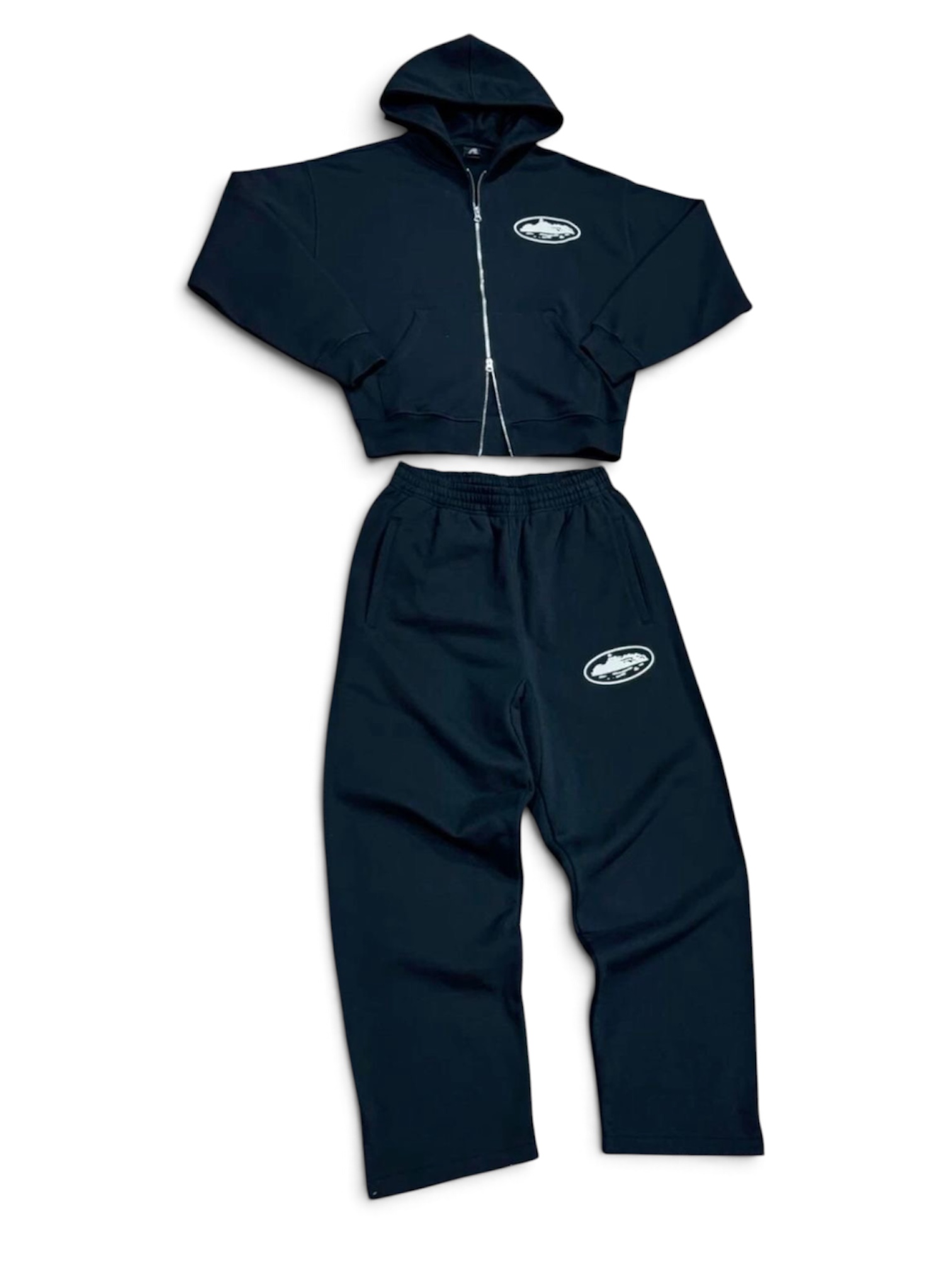 Navy Corteiz logo hoodie tracksuit